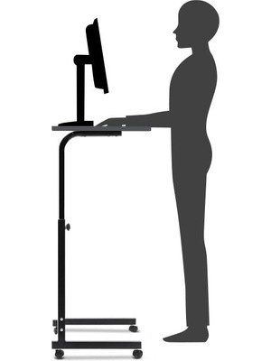 servetavcı Yükseklik Ayarlı Ayakta ve Oturumda Kullanılabilen Çalışma Masası - Antrasit (Frenli Tekerli)