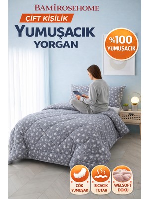 Bamirose Diamond Lüx Wellsoft Çift Kişilik Çift Taraflı Yorgan + Yastık Kılıfı, Uyku, Çeyiz Seti