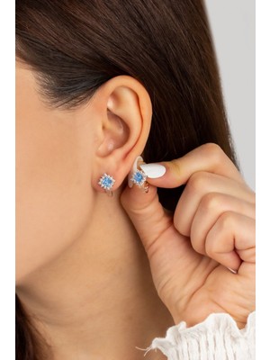 Normadia Parlak Mavi Topaz Taşlı Gümüş Klipsli Küpe, Zarif ve Şık Tasarım