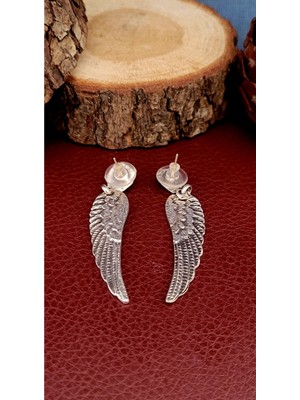 Normadia El Yapımı Gümüş Kaplama Melek Kanadı Şekilli Küpe, Zarif ve Şık Takı