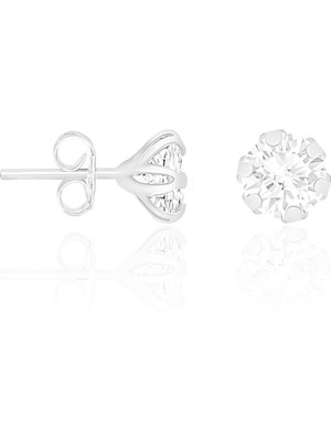 Normadia Şık Gümüş Tek Taş Küpe, Vidalı Model, Zarif Kadın Takısı