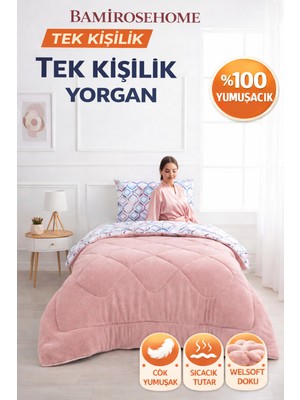 Bamirose Diamond Lüx Wellsoft Tek Kişilik Çift Taraflı Yorgan + Yastık Kılıfı, Uyku Seti, Çeyiz Seti