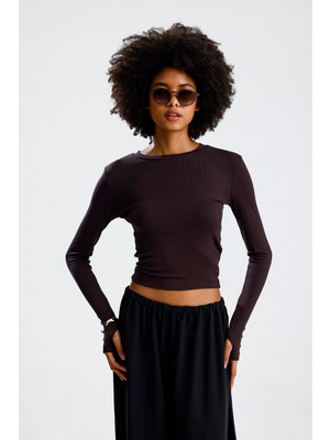 Rose Arya Kahve Uzun Kol Parmak Badi