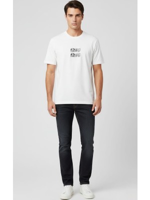 Miu Mıu Ön Arka Baskılı Bisiklet Yaka T-Shirt