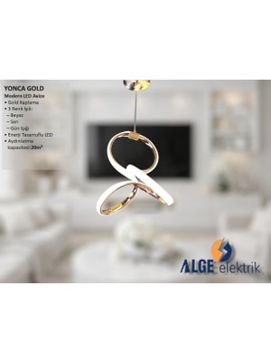 Alge Avize Yonca Tekli Gold Modern LED Avize