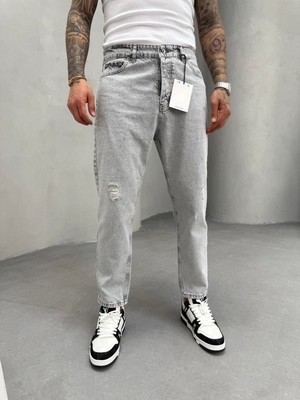 KağanKY Gri Lazer Detaylı Boyfriend Jean