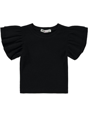 Civil Girls Volan Kollu 2-5 Yaş Tişört - Siyah 4-5 Yaş