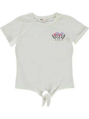 Civil Girls Çiçek Nakışlı 6-9 Yaş Tişört - Ekru 6-7 Yaş