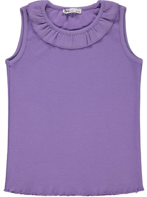 Civil Girls Yakası Fırfırlı 6-9 Yaş Tişört - Lila 7-8 Yaş