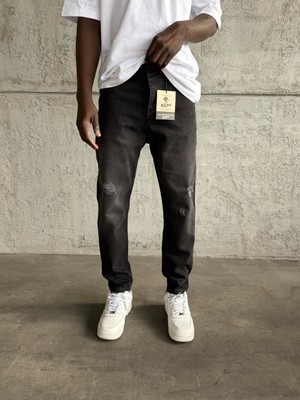 KağanKY Antrasit Lazer Detaylı Boyfriend Jean