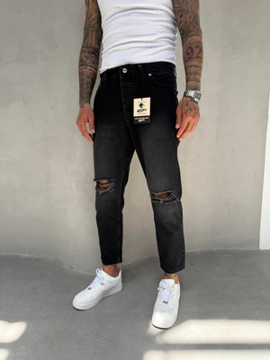 KağanKY Füme Taşlamalı Diz Yırtık Boyfriend Jean