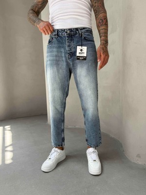 KağanKY Mavi Taşlamalı Boyfriend Jean