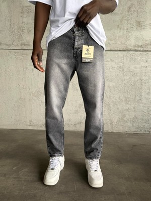 KağanKY Gri Taşlamalı Boyfriend Jean