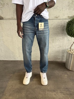 KağanKY Erkek Lacivert Yıkamalı Boyfriend Jean Normal Bel Denim 29 Beden Günlük Stil