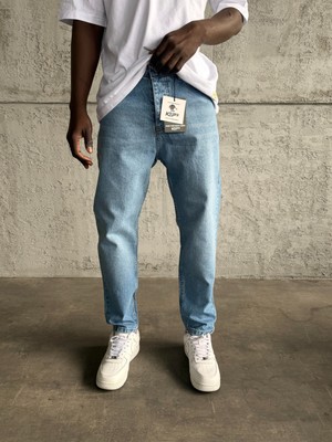 KağanKY Mavi Taşlamalı Boyfriend Jean