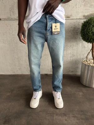 KağanKY Mavi Lazer Detaylı Boyfriend Jean