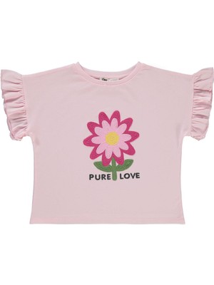 Civil Girls Çiçek Nakışlı 6-9 Yaş Tişört - Pembe 7-8 Yaş