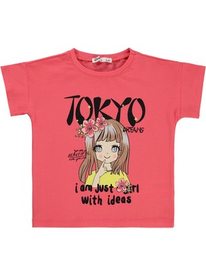Civil Girls Tokyo Baskılı 2-5 Yaş Tişört - Kırmızı 3-4 Yaş