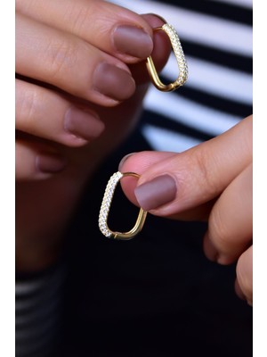 Normadia 925 Ayar Gümüş Zirkon Taşlı Dikdörtgen Halka Küpe