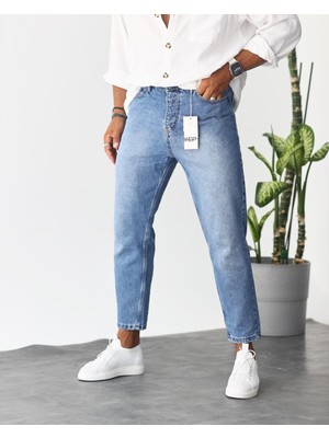 KağanKY Mavi Taşlamalı Boyfriend Jean