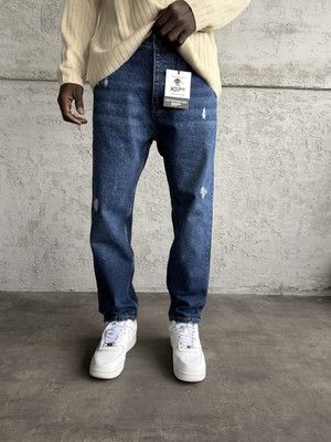 KağanKY Lacivert Lazer Detaylı Boyfriend Jean