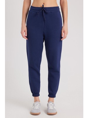 Tudors Kadın Relax Fit Rahat Kesim Şardonlu 3 Cepli Lastikli Jogger Paça Lacivert Eşofman Altı