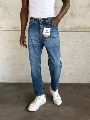 KağanKY Lacivert Taşlamalı Boyfriend Jean