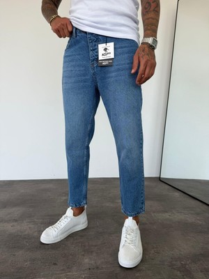 KağanKY Mavi Taşlamalı Boyfriend Jean