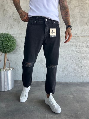 KağanKY Füme Diz Yırtık Boyfriend Jean