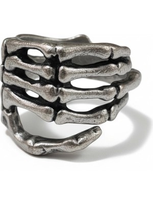 Gossip Team Gümüş Renk Iskelet El Yüzük - Parmağa Sarılan Kemik Tasarımlı Ayarlanabilir Takı