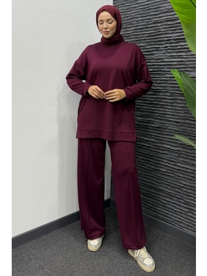Tesettür Diyarı Modal Çimalı Uzun Alt Üst Tesettür Takım-Bordo