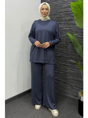 Tesettür Diyarı Modal Çimalı Uzun Alt Üst Tesettür Takım-Füme