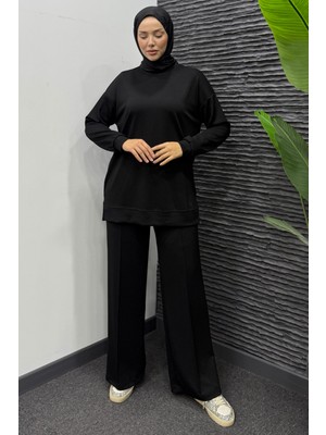 Tesettür Diyarı Modal Çimalı Uzun Alt Üst Tesettür Takım-Siyah