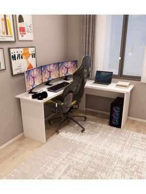 Morepp Kerva L Çalışma Masası, Oyuncu Masası, Ofis Masası Beyaz-Beyaz