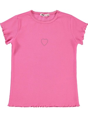 Civil Girls Kalp Baskılı 6-9 Yaş Tişört - Fusya 7-8 Yaş
