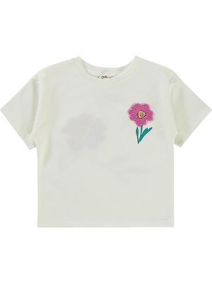 Civil Girls Lale Baskılı 2-5 Yaş Tişört - Ekru 3-4 Yaş