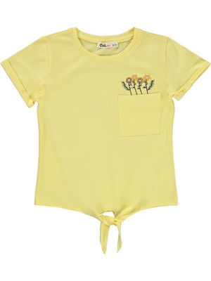 Civil Girls Çiçek Nakışlı 6-9 Yaş Tişört - Sarı 7-8 Yaş