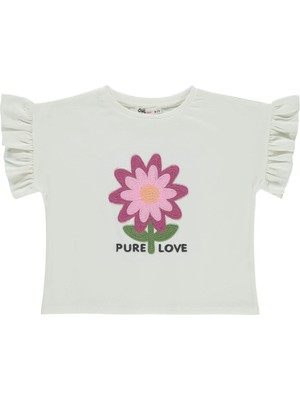 Civil Girls Çiçek Nakışlı 6-9 Yaş Tişört - Ekru 9-10 Yaş