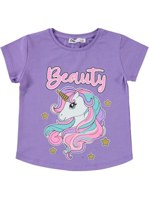 Civil Girls Unicorn Baskılı 2-5 Yaş Tişört - Lila 2-3 Yaş