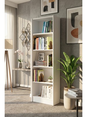 Yeti Mobilya Flat56 Kitaplık Kütüphane Çok Amaçlı Dolap Beyaz