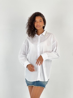 Miss Poem Kadın Inci Yaka Detaylı Beyaz Gömlek