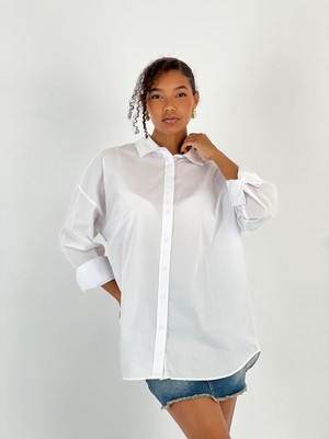 Miss Poem Kadın Sırt Leopar Desenli Beyaz Gömlek