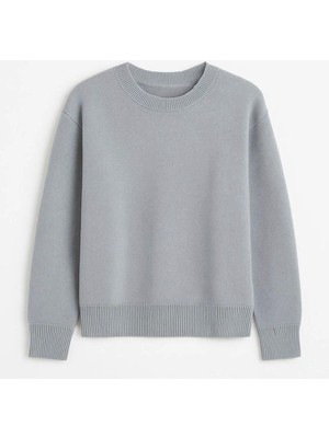 Yuga Knitting Oversize Kalıp Yumuşak Dokulu Bisiklet Yaka Basic Triko Kadın Kazak