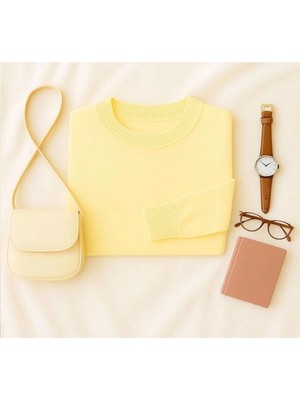 Yuga Knitting Oversize Kalıp Yumuşak Dokulu Bisiklet Yaka Basic Triko Kadın Kazak