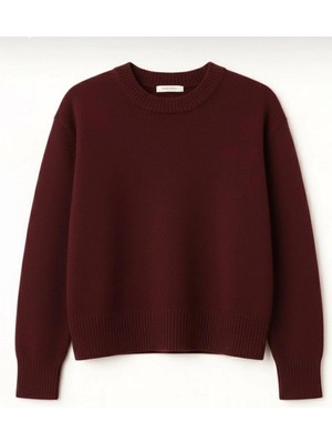 Yuga Knitting Oversize Kalıp Yumuşak Dokulu Bisiklet Yaka Basic Triko Kadın Kazak