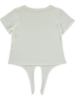 Civil Girls Çiçek Nakışlı 2-5 Yaş Tişört - Ekru 5-6 Yaş