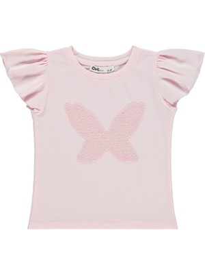 Civil Girls Kelebek Nakışlı  2-5 Yaş Tişört - Pembe 2-3 Yaş