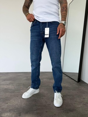 KağanKY Mavi Taşlamalı Likralı Regular Fit Jean