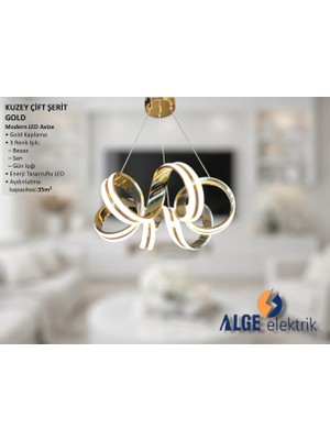 Alge Avize Kuzey Çift Şerit Gold Modern LED Avize