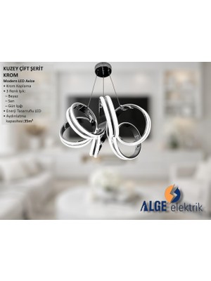 Alge Avize Kuzey Çift Şerit Krom Modern LED Avize